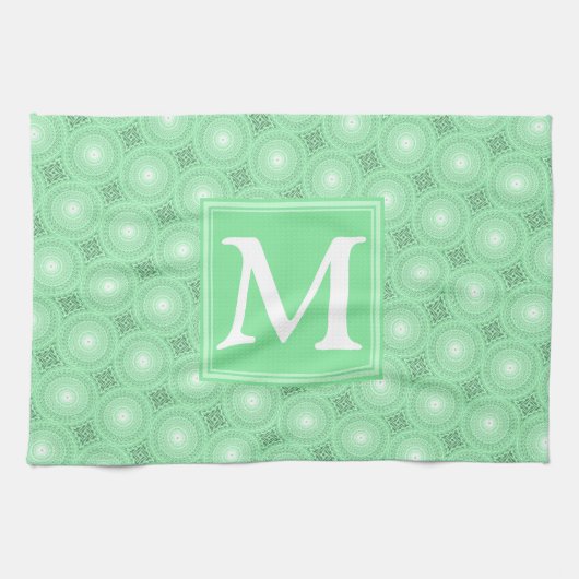 Linge De Cuisine Monogramme vert ressort cercles motif (Horizontal)