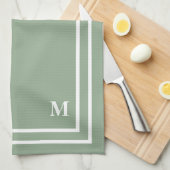 Linge De Cuisine Monogramme vert Sage moderne (Quart Plié)