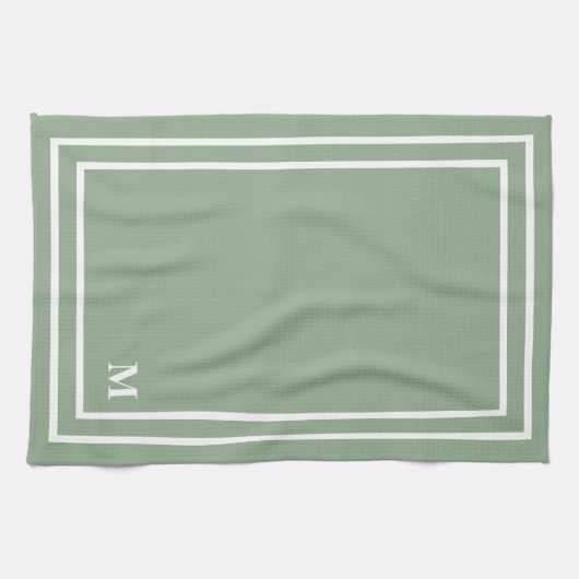 Linge De Cuisine Monogramme vert Sage moderne (Horizontal)