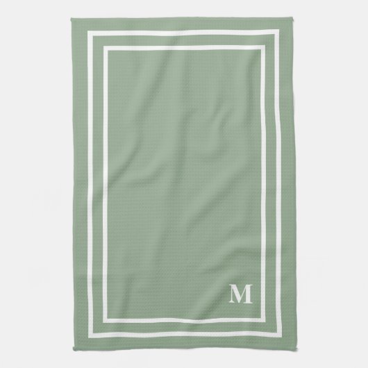 Linge De Cuisine Monogramme vert Sage moderne (Vertical)