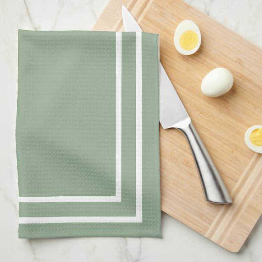 Linge De Cuisine Monogramme vert Sage moderne (Quart Plié)