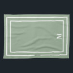 Linge De Cuisine Monogramme vert Sage moderne<br><div class="desc">Ce design moderne et élégant comprend un cadre carré double ligne blanche sur un joli arrière - plan vert sage et un monogramme dans une police de blocs élégante. Changez la première en votre propre. Vous pouvez customiser ce design plus en changeant la police, rendre les blancs transparents et choisir...</div>