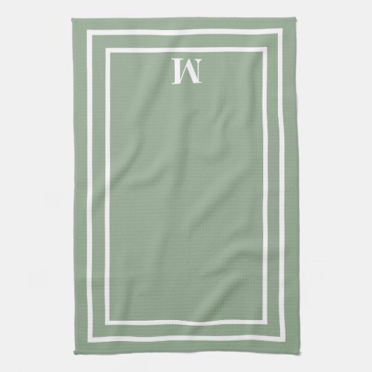 Linge De Cuisine Monogramme vert Sage moderne (Vertical)