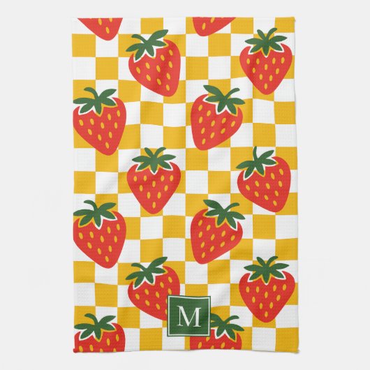 Linge De Cuisine Monogramme Vichy Rustique de Ferme à la Fraise (Vertical)
