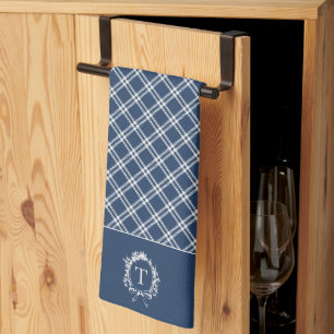 Linge De Cuisine Monogramme vintage Bleu Botanique