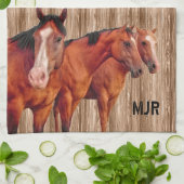 Linge De Cuisine Monogramme Western Cowgirl avec chevaux (Plié)