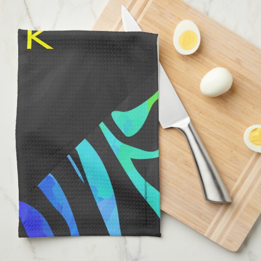 Linge De Cuisine Monogramme Zebra noir et arc-en-ciel (Quart Plié)