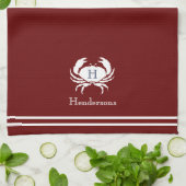Linge De Cuisine Monogrammed Red White Crab Nautical Kitchen Towel (Plié)