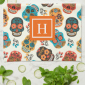 Linge De Cuisine Monographie motif rétro à crânes floraux (Plié)