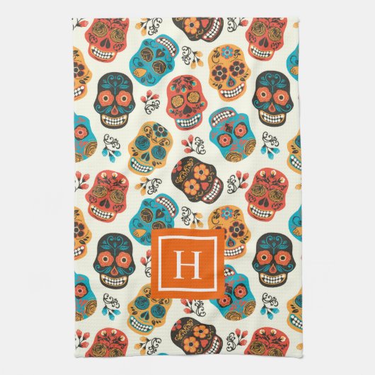 Linge De Cuisine Monographie motif rétro à crânes floraux (Vertical)