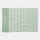 Linge De Cuisine Monongramme Sage Modern Heart and Stripes (Horizontal)