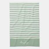 Linge De Cuisine Monongramme Sage Modern Heart and Stripes (Vertical)