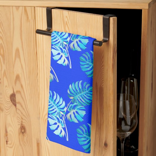 Linge De Cuisine Monstera Brise Bleu Cobalt (Pliage en tiers)