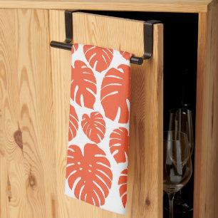 Linge De Cuisine Monstera - Orange et blanc
