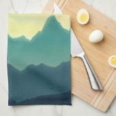 Linge De Cuisine Montagnes d'aquarelle jaune et Turquoise (Quart Plié)
