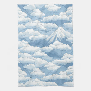 Linge De Cuisine Montagnes enneigées calmes Aquarelle Harmonie bleu