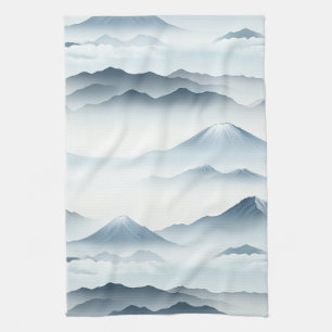 Linge De Cuisine Montagnes Tranquilles Neige Bleu Blanc Scène