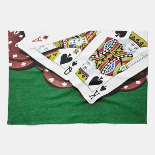 Linge De Cuisine Montrant à cartes le tisonnier de table verte