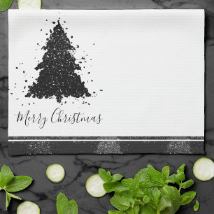 Linge De Cuisine Moody Joyeux Noël   Arbre noir argenté onyx