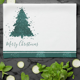Linge De Cuisine Moody Joyeux Noël Arbre Turquoise foncé de minui