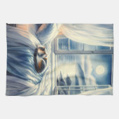 Linge De Cuisine Moonlit Coastal Bedroom with Sleeping Cat (Horizontal)