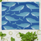 Linge De Cuisine Morceau de baleines nager bleu foncé (Plié)