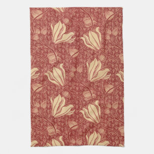 Linge De Cuisine Morris Inspiré Lily Flower Botanique Rouge Textile