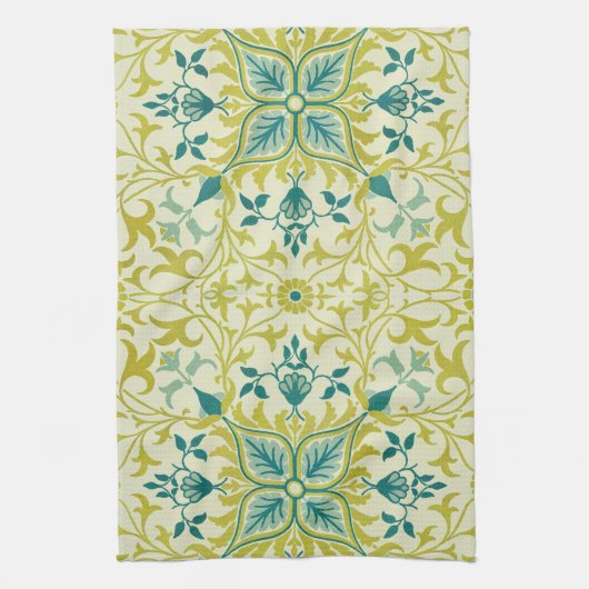 Linge De Cuisine Morris Yellow Turquoise Vine & Flower Pattern (Vertical)