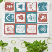 Linge De Cuisine Mosaic Carrelé Avent Noël Vert Rouge Motif (Plié)