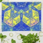 Linge De Cuisine Mosaic Mandala bleu et jaune (Plié)