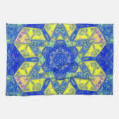 Linge De Cuisine Mosaic Mandala bleu et jaune (Horizontal)