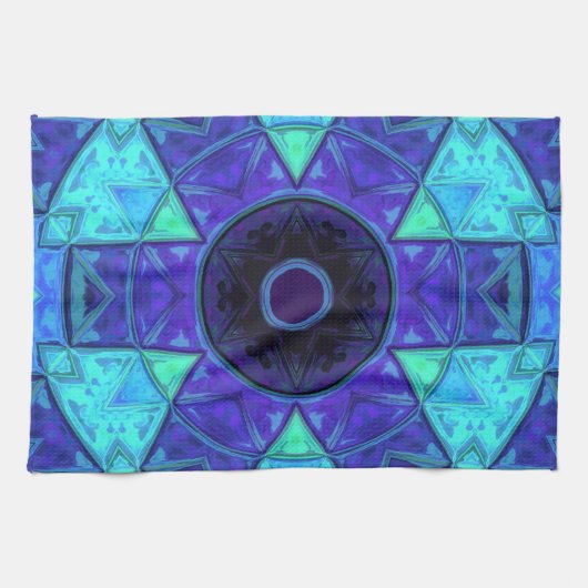 Linge De Cuisine Mosaic Mandala bleu et violet (Horizontal)