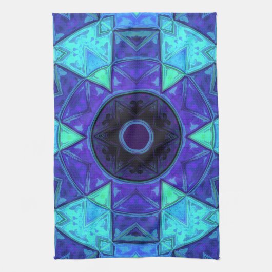 Linge De Cuisine Mosaic Mandala bleu et violet (Vertical)