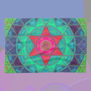 Linge De Cuisine Mosaic Mandala bleu vert et rouge