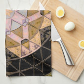 Linge De Cuisine Mosaic Mandala Fleur Jaune Bleu et Noir (Quart Plié)