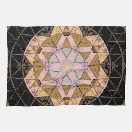 Linge De Cuisine Mosaic Mandala Fleur Jaune Bleu et Noir (Horizontal)