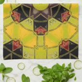 Linge De Cuisine Mosaic Mandala Fleur jaune vert rouge et noir (Plié)