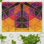 Linge De Cuisine Mosaic Mandala Fleur Rouge violet et orange (Plié)