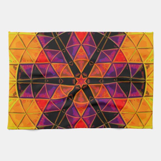 Linge De Cuisine Mosaic Mandala Fleur Rouge violet et orange (Horizontal)