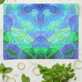 Linge De Cuisine Mosaic Mandala Flower bleu et vert (Plié)