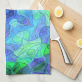 Linge De Cuisine Mosaic Mandala Flower bleu et vert (Quart Plié)