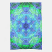 Linge De Cuisine Mosaic Mandala Flower bleu et vert (Vertical)