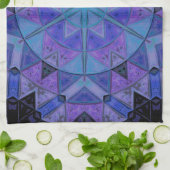 Linge De Cuisine Mosaic Mandala Flower bleu et violet (Plié)