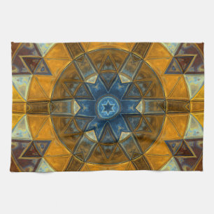 Linge De Cuisine Mosaic Mandala Flower Jaune et Bleu