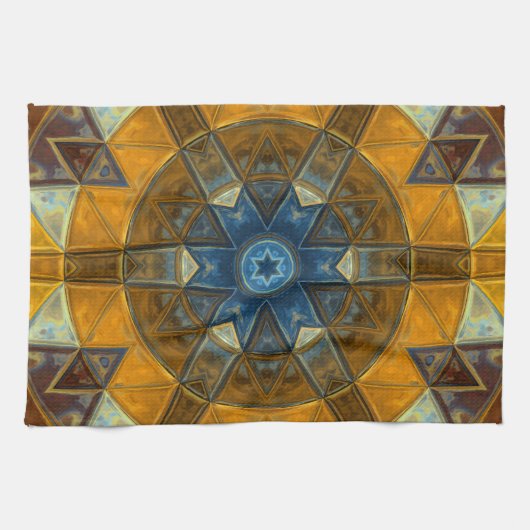 Linge De Cuisine Mosaic Mandala Flower Jaune et Bleu (Horizontal)