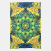 Linge De Cuisine Mosaic Mandala Flower vert jaune et bleu (Vertical)