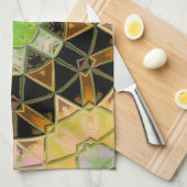 Linge De Cuisine Mosaic Mandala Flower vert jaune et noir (Quart Plié)