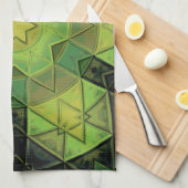 Linge De Cuisine Mosaic Mandala Flower vert jaune et noir (Quart Plié)