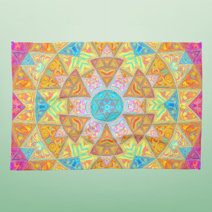 Linge De Cuisine Mosaic Mandala jaune rose et bleu