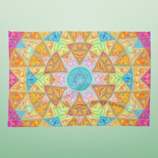Linge De Cuisine Mosaic Mandala jaune rose et bleu